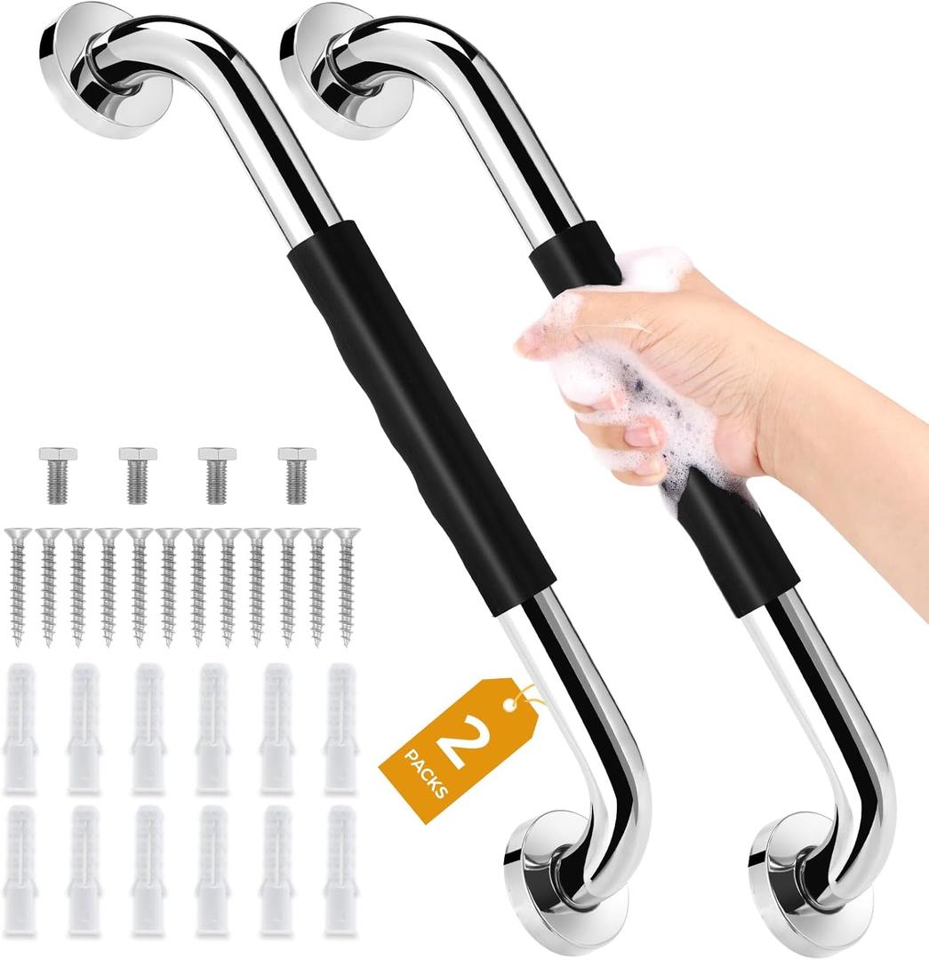 2Pack 16inch Grab Bars for Bathtubs and Showers, Premium Anti-Slip Handicap Shower Grab Bars for Seniors for Bathroom, Safety Shower Handles for Elderly for Wall, Shower Grip Bathroom Handrail