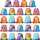 Paterr 24 Pcs Tie Dye Drawstring Backpack 11.81 x 9.84 Inches Tie Dye Goodie Treat Bags Colorful Art Sport Sackpack Adjustable Packable Candy Bags for Summer Kids Dancing Birthday Party Gift