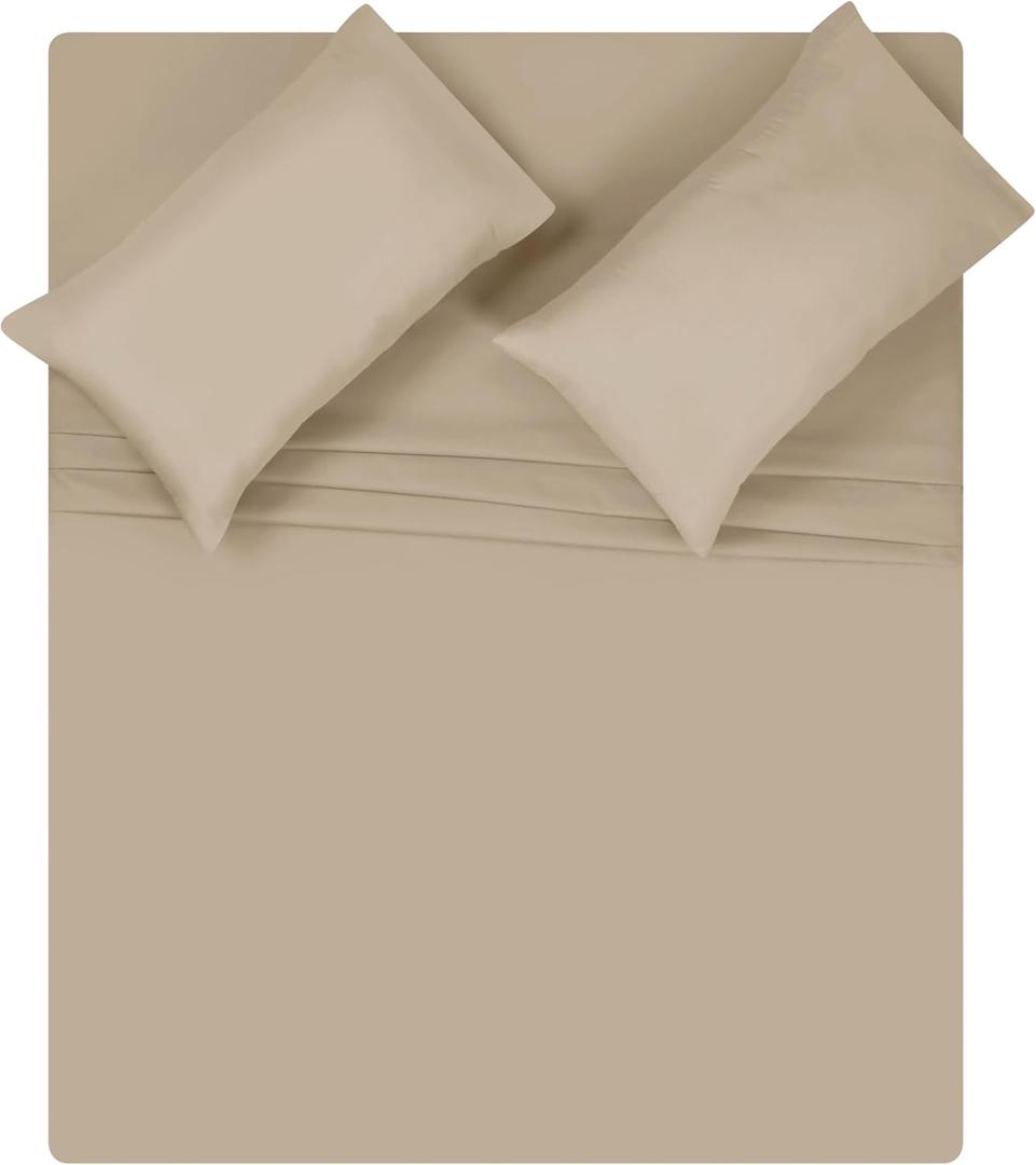 Queen Sheet Set - Double Brushed Microfiber Bedding Set Queen, 4 Piece Deep Pocket Queen Sheet - Ultra Soft, Easy-Fit, Wrinkle Free, Quick Dry, Easy Care Queen Sheets - Taupe