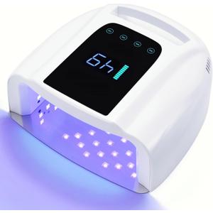 UV LED Nail Lamp 96W, Rechargeable UV Light for Gel Nails with Metal Base, Auto Sensor and 4 Timer Settings, Salon Quality UV Nail Light(White)