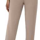 Straight Leg Womens Dress Pants, Stretchy Work Office Pants Pull on Business Casual Slacks with Pockets (Brown, L)
