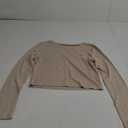 Crew Neck Long Sleeve Crop Tops for Woman Workout Basics Fitted Cute Tshirts for Teen Girl Y2k Summer Fashion Casual  Beige L