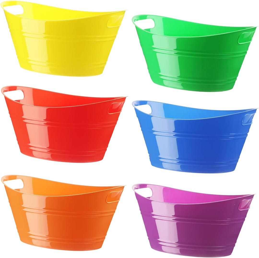 Patelai 6 Pcs Ice Buckets Bulk, Plastic Ice Buckets with Handles, Oval Storage Tub, Large Capacity Drink Tub for Party Bar Wine Beer Champagne Beverage Bottle Cooler(4.5 Liter,Multicolor)