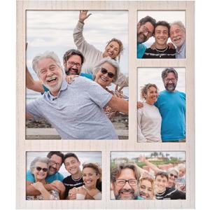 White 4X6 Picture Frame with 5 Openings Display Multiple 8X10,Two 4X6 and 4X4 Photos Wood Collage Frame for Wall Mounting or Tabletop Display-Great for Weddings (5-opening 8x10)