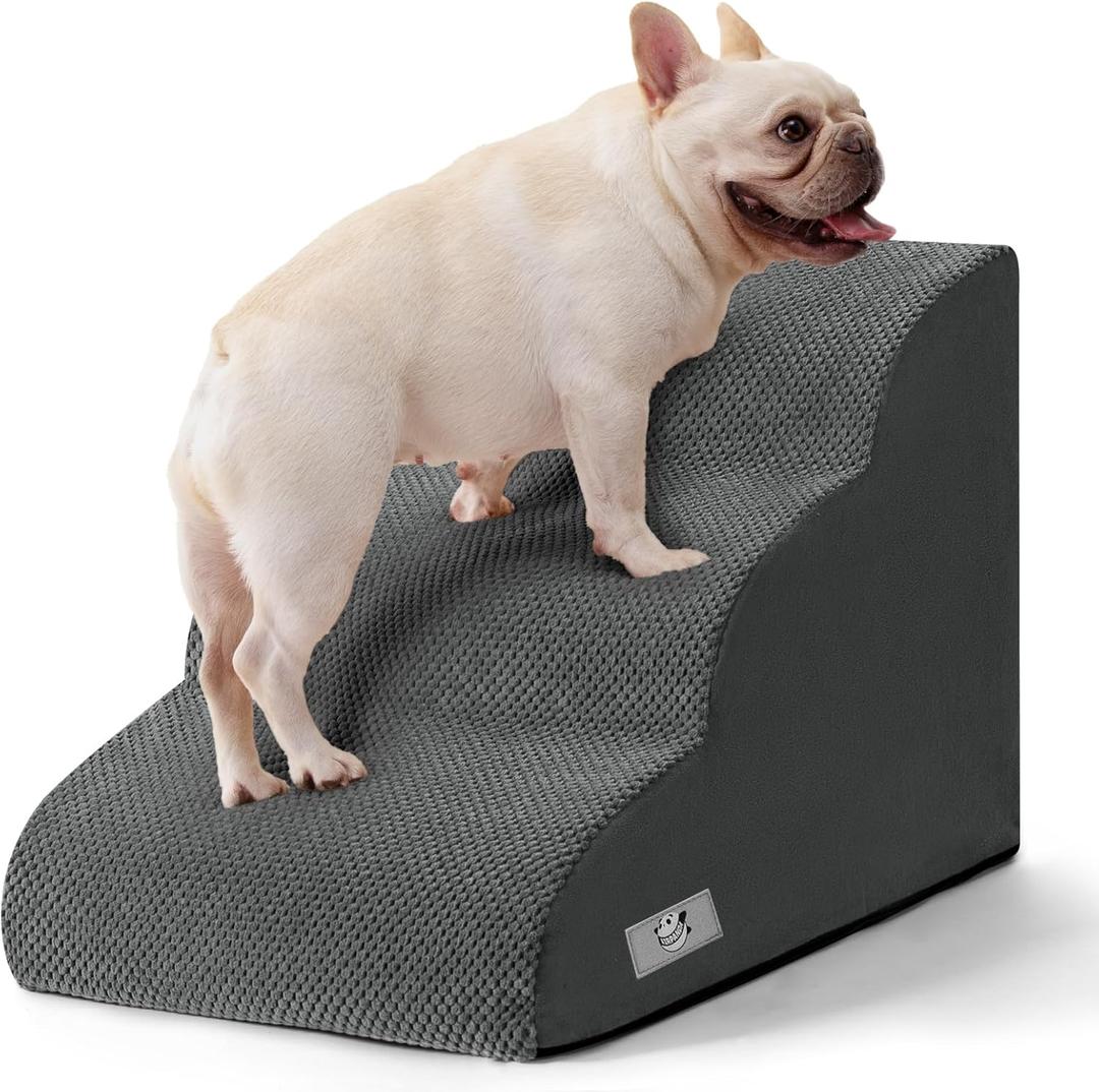 Dog Stairs for Small Dogs and Cats  3 Step Pet Ramp for Couch & Sofa, Non-Slip Dog Steps for Pets, Washable Cover, High-Density Support Foam for Easy Climbing,Grey