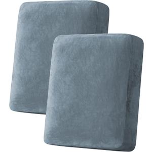 H.VERSAILTEX Velvet Stretch Couch Cushion Cover Plush Cushion Slipcover for Chair Loveseat Sofa Cushion Furniture Protector Seat Cushion Sofa Cover (2 Piece Medium Sofa Cushion Covers, Stone Blue)