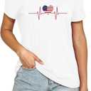 Patriotic Shirts July 4th Shirts for Women American Flag Heart T-Shirts USA Fourth of July Casual Tee Top (White, L)
