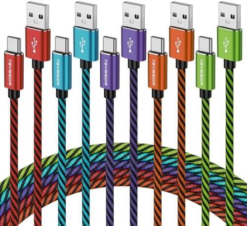 Teyssor USB C Cable 10FT 3-Pack Nylon Braided USB A to Type C Charger Cable Fast Charging Cord Compatible with Samsung Galaxy S24 S23 S22, Note 20 10 9 8, Moto G7 G8 Type C Cable
