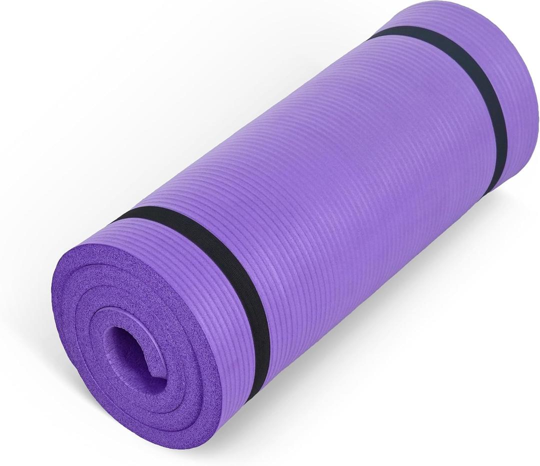 CAP 1" Extra Thick Yoga Mat, Exercise & Workout Mat with Strap, Purple