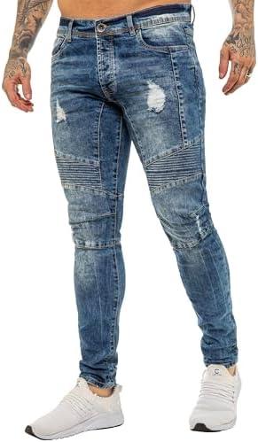 989Zé ENZO Mens Skinny Fit Jeans Casual Stretch Ripped Biker Denim Pants Size 28