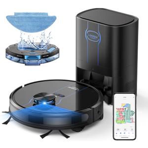 Robot Vacuum and Mop Combo, 5000Pa Robotic Vacuum with Self Emptying Dock for 60 Days, Smart Lidar Navigation Robot Vacuum Cleaner, Mapping, APP/Voice Control for Per Hair, Hard Floor and Carpet