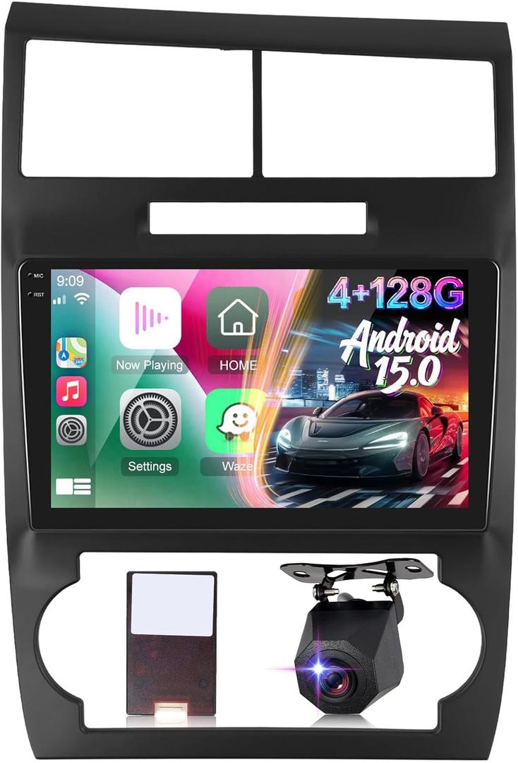 [4+128G] Upgrade Radio for Dodge Charger/Magnum 2005-2007: 9 inch Android IPS Incell Touchscreen Stereo - Wireless Carplay and Android Auto, 5G/WiFi, GPS, Custom Homepage, BT 5.0 + Backup Camera