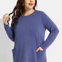 TIYOMI Plus Size Shirts Long Sleeve Tunic Tops for Women XL-5XL (Blue, XL)
