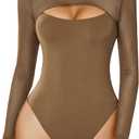 Avidlove Bodysuits for Women Round Neck Shapewear Bodysuit Long Sleeve Bodysuit Sexy Mesh Top Double Lined Cutout Shirt S