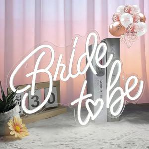 Bride to be Neon Sign, 16.5 x 11.6 Inch White LED Neon Signs USB Wedding Neon Light Up Signs for Bridal Shower Bachelorette Engagement Party Backdrop with 15 Pcs Balloon