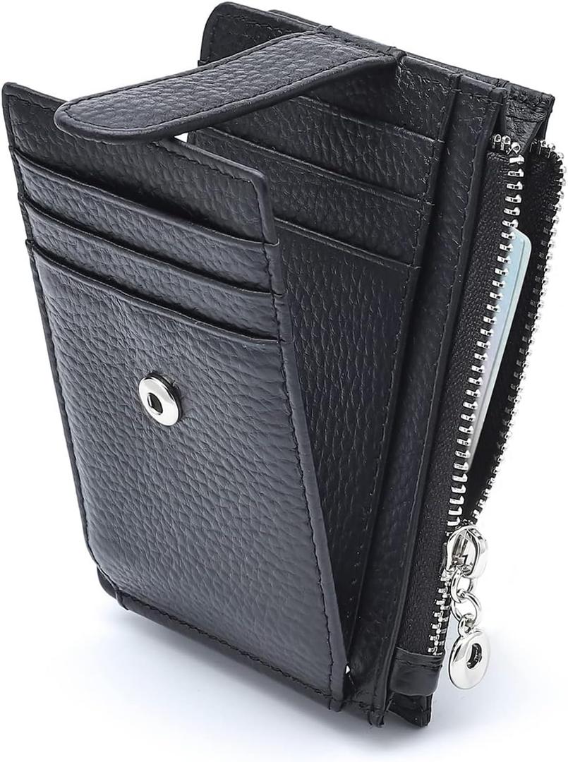 Slim Wallet for Women Genuine Leather Card Holder Thin Womens RFID Blocking Small Wallets, Black