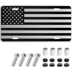 American Flag Front License Plate,Vanity Novelty Designs Decorative License Plates for Car and Truck,Aluminum Metal Car Patriotic Licence Plate Tags with Screws & Caps, 6 x 12 inch (Silver)