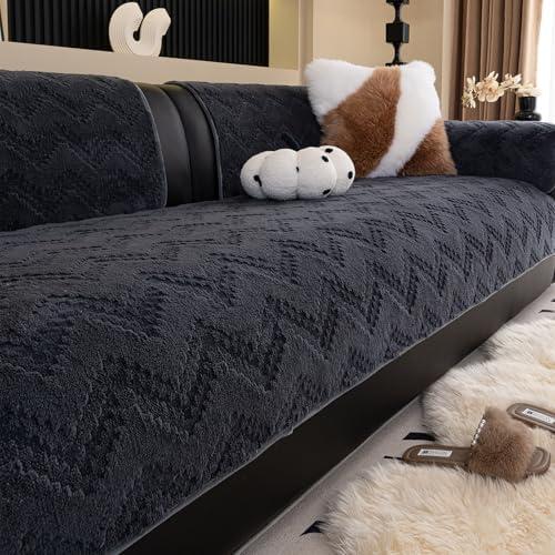 MDSASFD Sherpa Couch Cover V-Wavy Sofa Cover for Sectional Sofa, Fleece Couch Covers Washable for Dogs, Sofa Slipcovers Non Slip Protector for L Shaped(Dark Grey, 36"x 83")