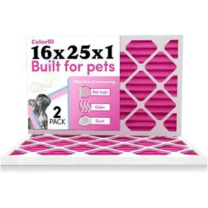 Colorfil 16x25x1 Air Filter (2-Pack) | Made in the USA | Color Changing | Remove Cat and Dog Odor | MERV 8 for Pet Hair Dander and Dust | 15.5"x24.5"x0.75" Exact Size