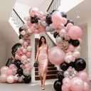 Pearl Pink Black Balloon Arch Kit, Double Stuffed Pastel Baby Pink Blush Silver Balloon Garland for Baby Shower Birthday Bridal Wedding Graduation Mothers Day Women Bachelorette Party Decoration