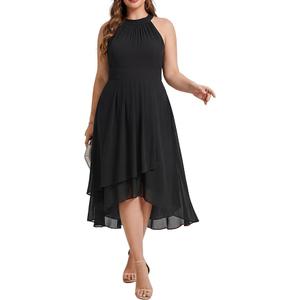 Ever-Pretty Plus Women's Sleeveless Halter A Line Pleated High Low Plus Size Wedding Guest Cocktail Dresses
 3XL