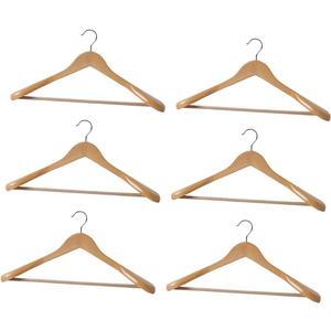 6Pcs Non-Slip Wooden Coat Hangers Curved Design Suit Hangers for Jackets and Pants Strong Sturdy Clothes Storage for Closet Organization