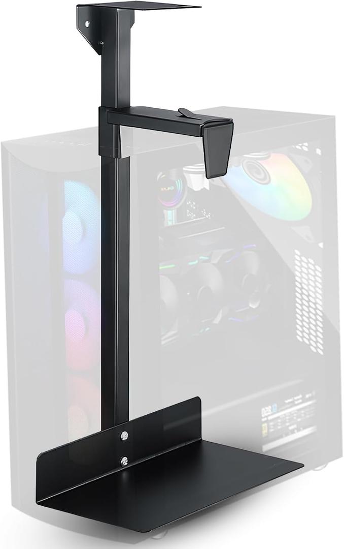 Heavy Duty Under Desk PC Mount, 66 lbs Load Capacity, Adjustable CPU Holder 100-480mm Height, Full Steel Construction, Fits Most Computer Towers, Space Saving Black Under Desk Computer Mount