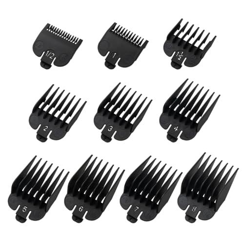 Clipper Guards Set Compatible with Wahl Clippers (Not for All Models), Clipper Guides Replacement - 1/16" to 1", 10 Piece Set, Black Color