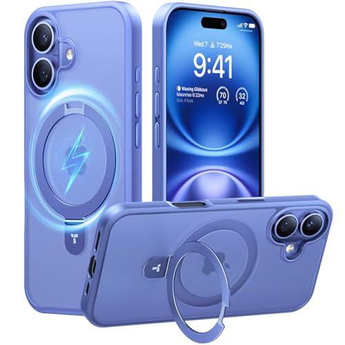 TORRAS Magnetic for iPhone 16 Case with Stand, Built-in Stand Compatible with MagSafe, 3X Military-Grade Protection, Translucent Slim Phone Case for iPhone 16 6.1'', Matte Blue