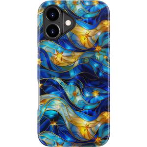 for iPhone 17 Case - Wireless Charging Compatible - Dual-Layer Hard Shell + Silicone Cover - Shockproof Protective Phone Case with Stylish Designs for Women - Abstract Bule Gold Water