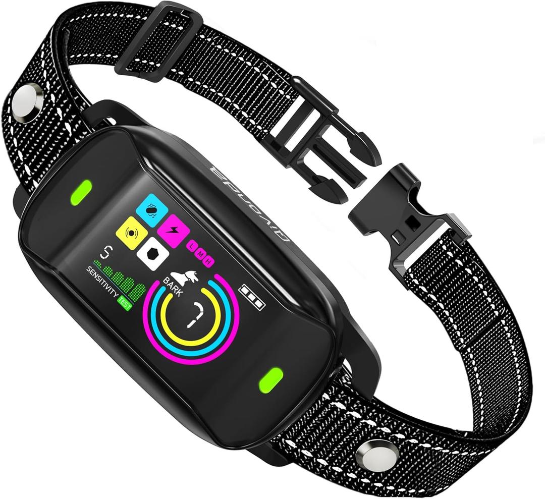 Bark Collar for Large Medium Small Dogs, Safe & Humane Bark Collar with Beep Vibration, Recordable & Rechargeable Bark Collars, Smart Protection Technology Waterproof Dog Training Collar (Black)