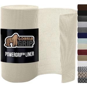 GORILLA GRIP powerGRIP Drawer Shelf and Cabinet Liner, Thick Strong Hold, Non-Adhesive Liners Protect Kitchen Cabinets and Cupboard, Bathroom Drawers, Easy Install, Breathable Mat, 12" x20', Cream (Cream)