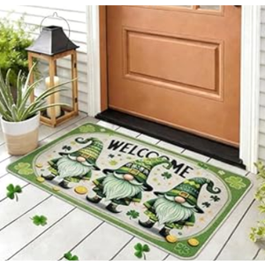 Yayumi St Patricks Day Door Mat, Shamrock Welcome Mat Non Slip St Patricks Outdoor Mat