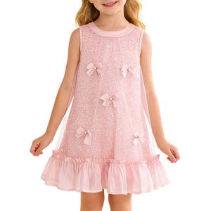 Coedody Girl Dresses Kid Tulle Birthday Party Dress Little Girls Sleeveless Casual Dress 5-6Y Pink