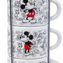 Silver Buffalo Disney Mickey Mouse Vintage Sketches Art 4pc Stackable Ceramic Espresso Small Cup Set, 3 Ounces