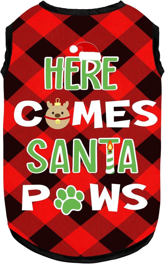 Christmas Dog Shirt - Soft Cotton Stretchy Lightweight Outfit Clothes Sleeveless Vest for Small Medium Large Dogs Cats