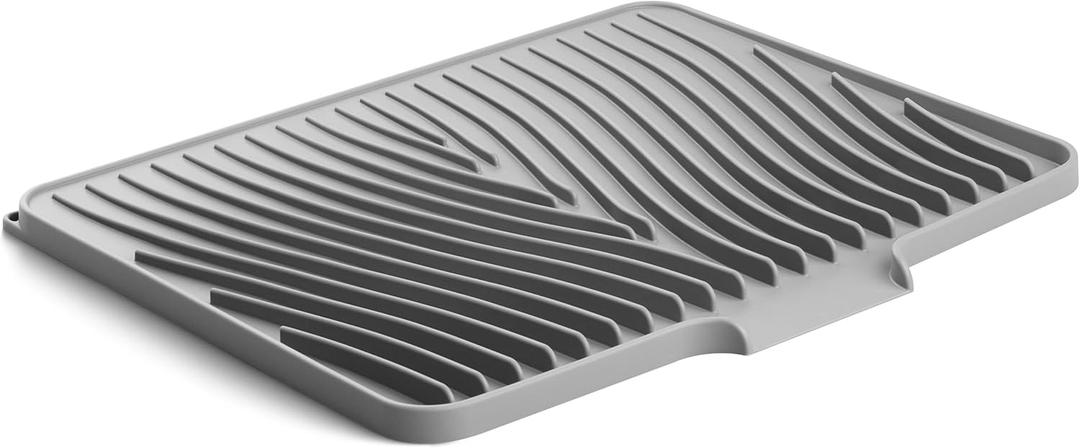 Fuyit Silicone Dish Drying Mat with Raised Drain Lip, Inclined Design, 16" x 13" Heat Resistant Non-Slip Mat for Kitchen Counter or Sink (Gray