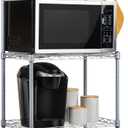 Mind Reader Microwave Rack with Storage, Bakers Rack, Utility Shelf, Kitchen, Metal, 21.25"L x 13.5"W x 50"H, Silver