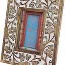 Deco 79 Rectangular Carved Wood Antique Floral Picture Frame w/Whitewash Finish, 8.5 x 10, Brown (54644)