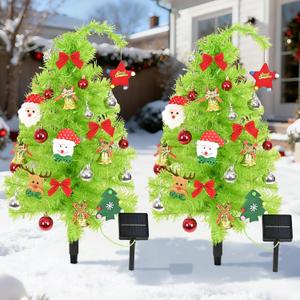 2 Pack Solar Christmas Tree, 31.5" Outdoor Whimsical Christmas Tree, Bendable Xmas Trees with LED Light & Ornaments, Waterproof Solar Christmas Lights for Yard, Pathway, Outdoor Christmas Decor