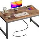 Huuger 55 x 24 inch Desk with Power Outlets & USB-C, Deeper & Thicker Desktop, Robust Metal Tubes, Computer Desk, Heavy Duty Office Desk, Work Gaming Desk for Home Office, Rustic Brown