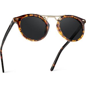 WearMe Pro - Women's Polarized, Round Retro, Double-Bridge Vintage Sunglasses