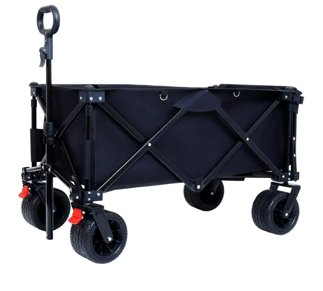 Foldable Wagon Cart - Heavy Duty, Compact Storage, Versatile Use for Beach, Gardening, and More (Black)