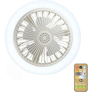 E26/E27 Ceiling Fan with Lights Remote, Mini 10 Inch Enclosed Low Profile Fan Light, Ceiling Light with Fan 3 Speeds 3 Light Color Dimming and Timing,Summer Gift for Bedroom Dormitory (White)