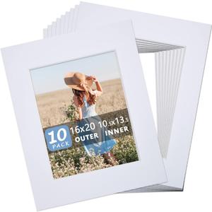 Somime 10 Pack Precut 16x20 Picture Frame Mat, White 16x20 Photo Mat with 11x14 Opening, Acid Free Frame Matte for Artworks, Prints