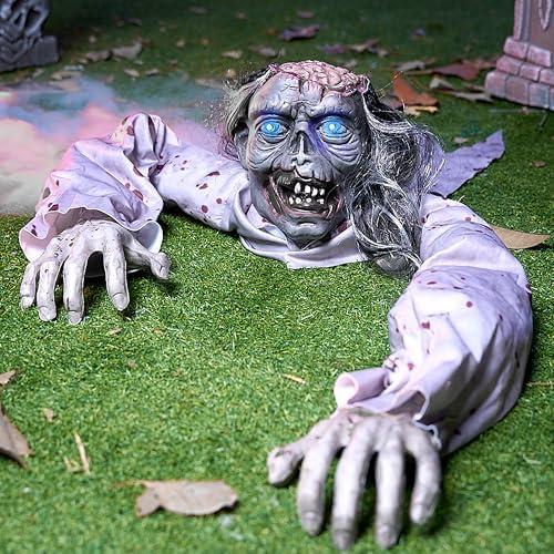 JOYIN Halloween Decoration Outdoor Zombie Groundbreaker, Halloween Groundbreaker with Light-Up Eyes and Creepy Sound, Scary Zombie Prop for Graveyard Haunted House Lawn Yard Outside Decor