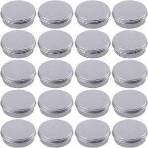 2 Ounce Aluminum Tin Jar Refillable Containers 60 ml Aluminum Screw Lid Round Tin Container Bottle for Cosmetic,Lip Balm, Cream, 24 Pack (Silver)