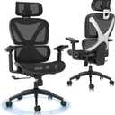 GABRYLLY Ergonomic Office Chair, Big and Tall Mesh Chair with Lumbar Support, 3D armrest - 215 Rotation, Adjustable Headrest & Soft Seat, Durable Computer Chair 350LBS for Work Gaming