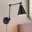 LIROUVET Swing Arm Wall Sconces, Adjustable Plug in Wall Lamp, Industrial Indoor Wall Light with Dimmable On/ Off Switch Plug-in Cord, Black Sconces Wall Lighting for Bedroom, Kitchen, WL02BK-N