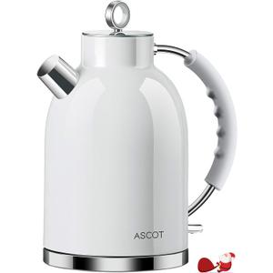 ASCOT Electric Kettle, Stainless Steel Tea Boiler 1.6qt 1500W Retro Tea Heater & Boiling Kettle, Auto Shut-Off and Boil-Dry Protection(White)